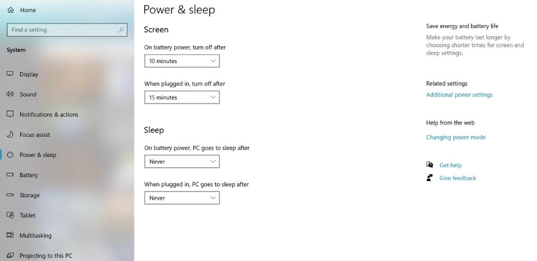 Change the power settings