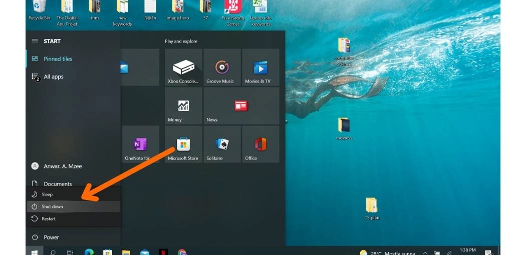 Step two: Unplug & Shut down the laptop